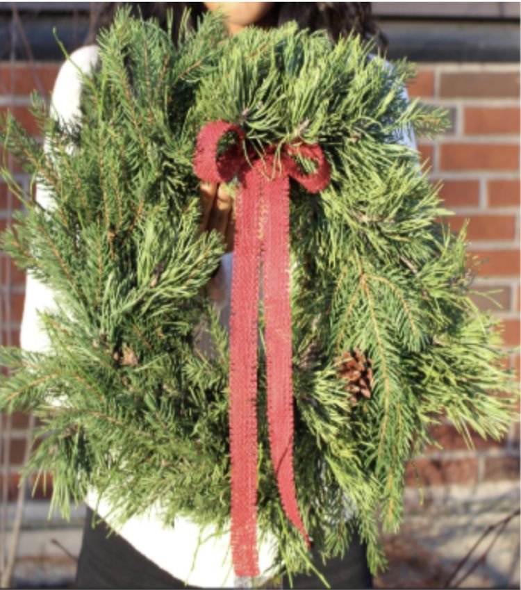 et tre med et rødt bånd